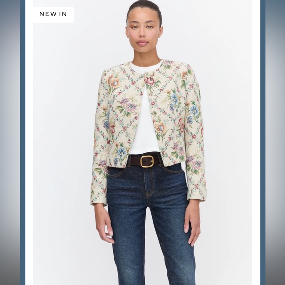 Hill House Home The Virginia Jacket in Tapestry Trellis Brocade Cream Pink Multi - Picture 2 of 8